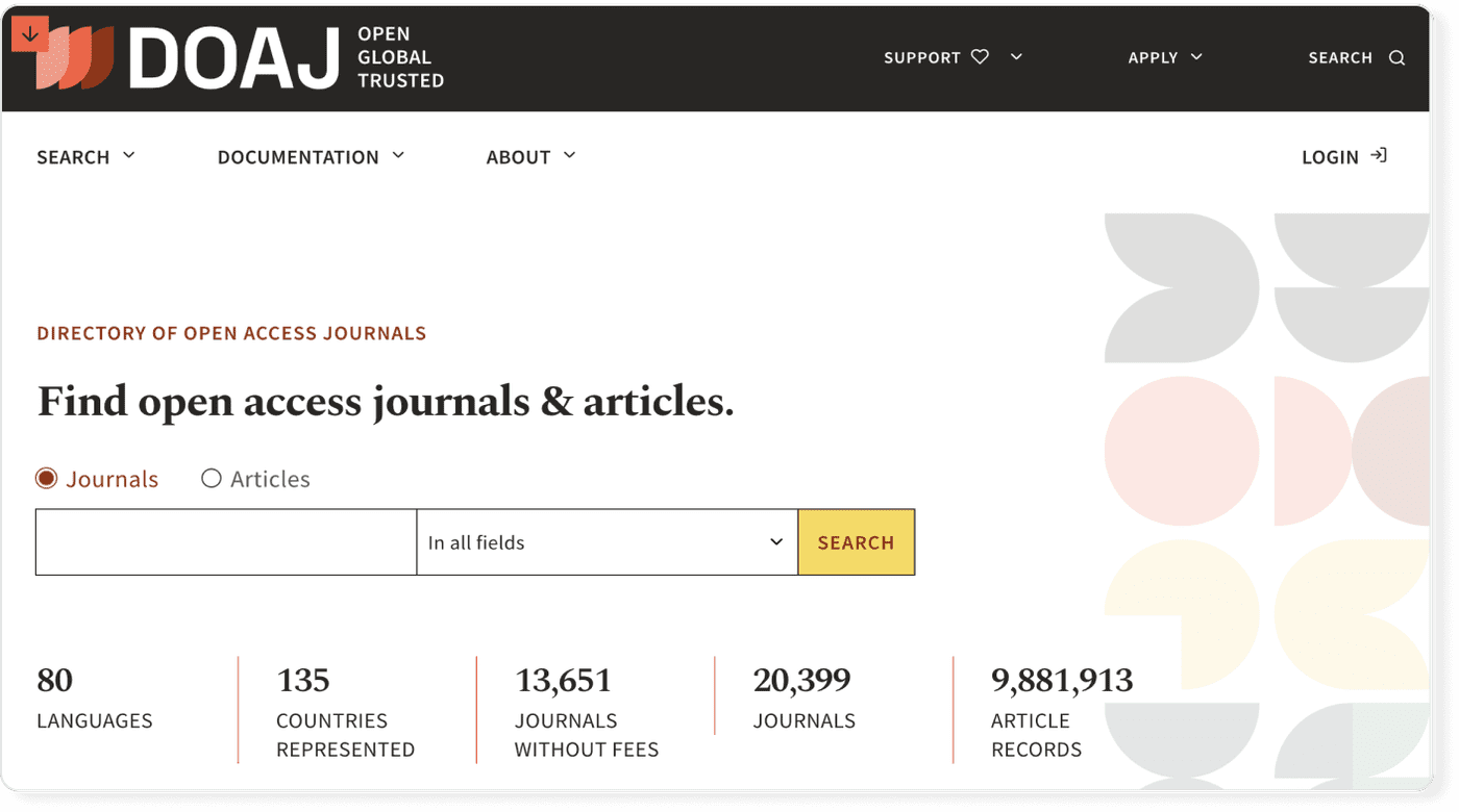 Search interface of DOAJ database